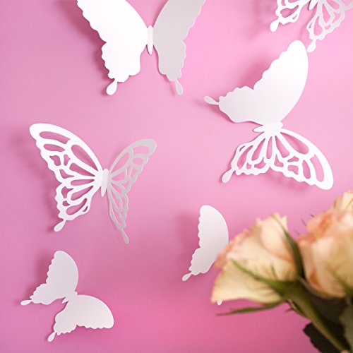 Wandkings 3D Schmetterlinge in WEIß mit Ornamenten / Muster, 12 STÜCK im Set mit Klebepunkten - 4