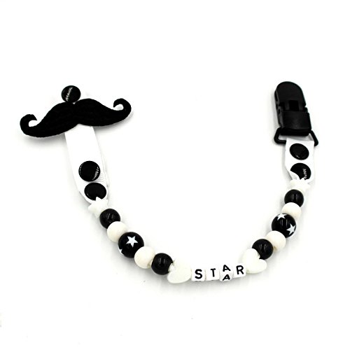 Lvge Wooden Soother Teethers Clip Chain Moustache Star Black