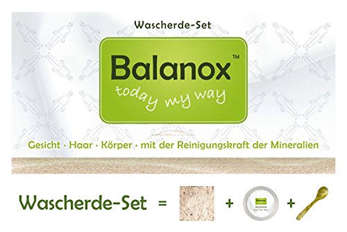 Preisvergleich Produktbild BALANOX Wascherde-Set Face&Body / Tiegel + Löffel + weiße Lavaerde (Tonerde) Pulver / saubere Zubereitung in 1 Minute / für neutralen Hautgeruch / spürbare Frische durch Reinigungskraft der Mineralien