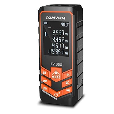 Lomvum 120m Télémètre Laser Numérique Metre, 393ft Compteur de distance laser numérique avec fonction sourdine Grand écran LCD rétro-éclairé, Mesure de la distance, de la surface et du volume, mode Pythagore