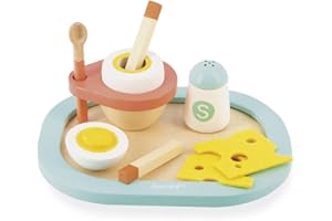 Janod - Il Mio Primo Portauovo - Uovo alla Coque - Giocattolo di Imitazione Cucina e Cibo - 9 Elementi Inclusi - Certificato FSC - Vernice ad Acqua - Dai 3 Anni, J06625
