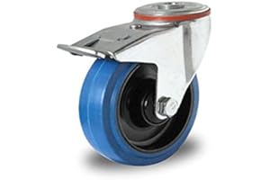 DER ROLLENDE SHOP Lenkrolle mit Rückenloch und Feststeller 125 mm Elastik "Blue Wheels"