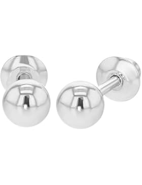 Ohrstecker mit einzelner Kugel, Rhodiumbeschichtet, Klassischer Schraubverschluss, für Mädchen, 4mm