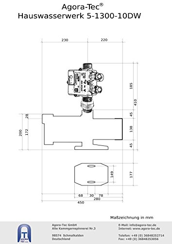 Agora-Tec® AT-Hauswasserwerk-5-1300-10DW, 5 stufige Kreiselpumpe mit max: 5,6 bar und max: 5400l/h und Druckschalter mit Trockenlaufschutz - 4