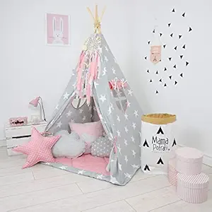 Nyra decor Portable Teepee Tents with Padded Mat and Cushions Free Kit Bag Grey Pink