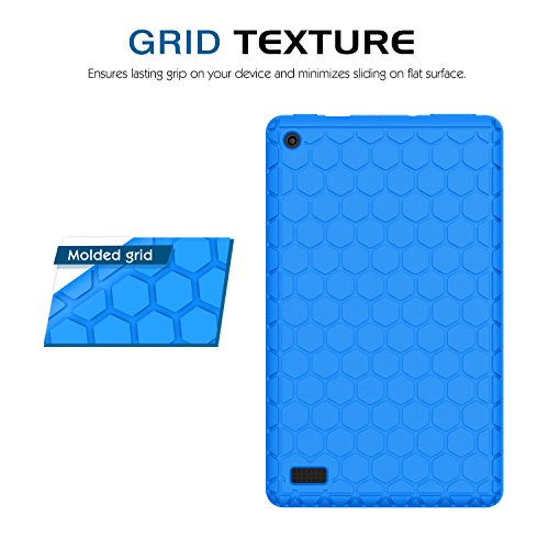 MoKo Hülle für All-New Amazon Fire 7 Tablet (7 Zoll – 7. Generation, 2017 Modell) – [Honey Comb Series] Leichte Rutschfeste Stoßfeste Silikon Schutzhülle Protector Case für das neue Fire 7 2017, Blau - 7