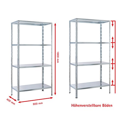 Regal Steckregal verzinkt Metall 180x80x40cm Regalsystem Steckregalsystem 4 Metall-Böden Traglast 260kg einfache Montage durch Stecksystem kein Verschrauben Schulte - 3