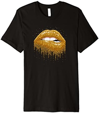 Men's Gold Glitter Lips T-Shirt Premium Quality XL Black