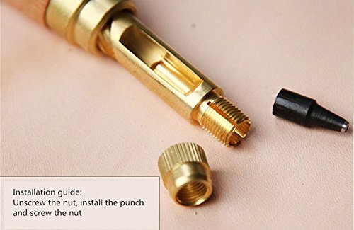 asentechuk® Holz Griff Automatische Schraube Locher Leder Gürtel Bohrmaschine Werkzeug mit 6 Lochpfeifen, Spitze - 4