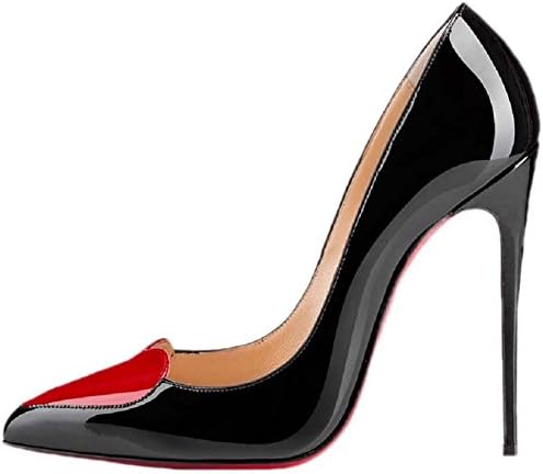 HooH Women's Pointed Toe Peach Hearts High Heel Wedding Pumps Red Sole-Black-40