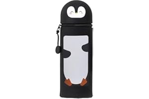 DGTSYAL 2 in 1 Weiche Silikontasche Kawaii Federmäppchen, Tischstifthalter, Reißverschluss, Silikon, Stiftetasche Buntstifte Marker, Büro, Uni, niedlicher Schulbedarf, Mädchen (Pinguin)