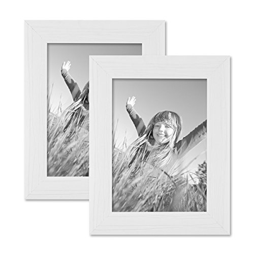 2er Set Bilderrahmen 13×18 cm Weiss Modern Massivholz-Rahmen mit Maserung mit Glasscheibe und Zubehör / zum Stellen oder Hängen / Fotorahmen - 5
