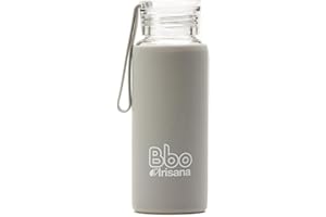 BBO IRISANA Irisana - Botella de Agua - Garrafa Deportiva de Cristal con Asa para Gimnasio - Borosilicato y Silicona - Colección Bbo