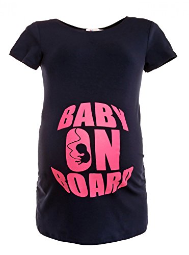 Happy Mama. Women's Maternity *Baby on Board* Funny Print Top T-shirt. 429p (Navy, 8/10)
