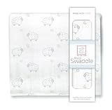SwaddleDesigns X-Large Muslin Swaddle Blanket, Little Lambs and stars (Sterling)
