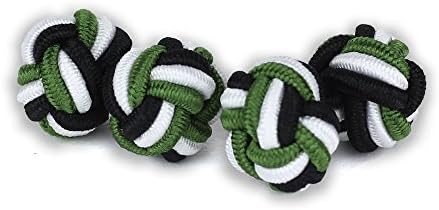 Silk Knot Cufflinks | Knot | Black/White/Green | Fabric Silk Knobs | Handmade | For Any Shirt with Cuff Cuff