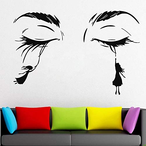 Preisvergleich Produktbild Schönheitssalon Frau Gesicht Wimpern Augenbrauen Wimpern Aufkleber Wimpern Wandaufkleber Vinyl Home Decor abnehmbare Tapete Wandbilder 63X42cm