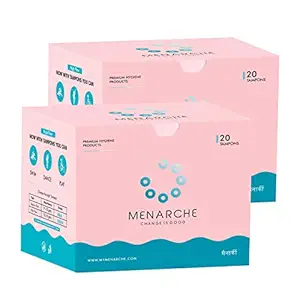 Menarche 100% Organic Cotton Tampons For Women (40 piece) Heavy Flow | FDA approved | Biodegradable | Highly Absorbent | Super Soft & Comfortable | Rash & Stain Free