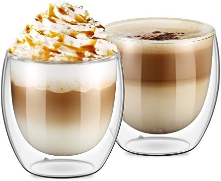 Double Wall Cups Latte/Cappuccino/Tea Glass Cups 250ml/8oz, Set of 2
