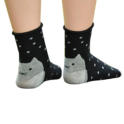 Malloom® 3D Animals Striped Cartoon Socks Women Cat Footprints Cotton Socks Floor (Black)