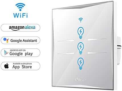 Wifi Smart Light Switch, In-wall Tempered Glass Touch-Screen WLAN Light Switch,Works With Amazon Alexa And Google Home,Control Your Fixtures From Anywhere,Timing Function,Overload Protection,No Hub Required (Switch-3 Gang)