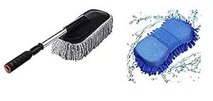 GANPRA Car Washing & Cleaning Multi-Purpose Microfiber Duster_Pack of 1 Sponge & 1 Car Duster