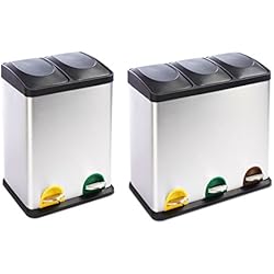 casa pura Poubelle tri sélectif Brandon | système de tri Intelligent | 2 Variantes Disponibles | Corps en Acier INOX - avec 2 bacs (Volume 36L)