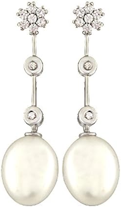 Earrings silver 925 ml, Zirconia crimping and Pearl Knob, 10 mm Pressure Closure.