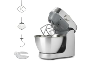 Kenwood KHC29.A0SI Impastatrice Planetaria Prospero+, Ciotola capiente in acciaio da 4,3L, Dotato di 3 utensili di miscelazione, Potenza 1000watt, Sistema di sicurezza, Piedini antiscivolo, Silver