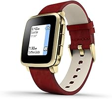 Pebble 511-00036 Time Steel E-paper Display Gold with Red Leather Band Smartwatch