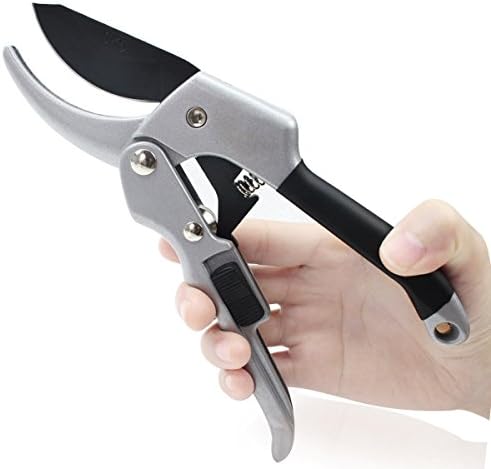 8" Gardening Pruning Shears, Vzer SK-5 Steel Blade Sharp Garden Scissors Hand Pruners Tools, Ergonomic, Less Effort , Anti Slip Rubber Handles, Simple Unlocking