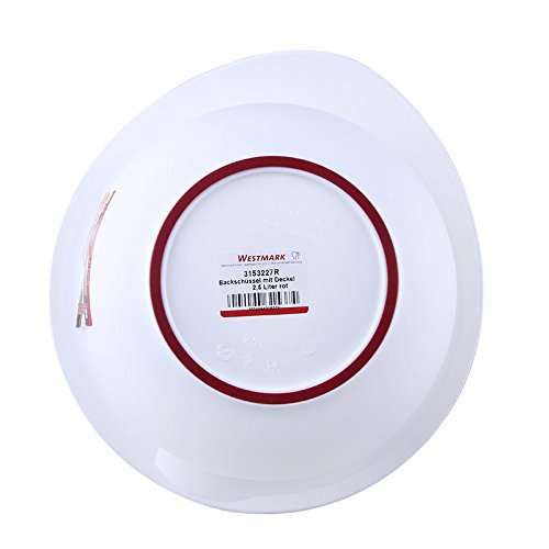 Westmark Rühr-/Backschüssel mit Spritzschutz, Deckel und Ausgießer, Kunststoff, Füllvolumen: 2,5 Liter, Weiß/Rot, 3153227R - 5