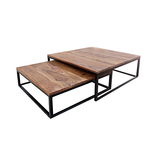 Invicta Interior Design Couchtisch 2er Set Big Fusion Sheesham Stone Finish Eisen schwarz matt