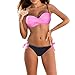 Produktbild Bikini Set Push Up, Amoyl Damen Verstellbarer Schultergurt Gepolsterter BH Mit Bandage Tanga 2 Stück Bademode Beachwear (Rosa, L/B-C)