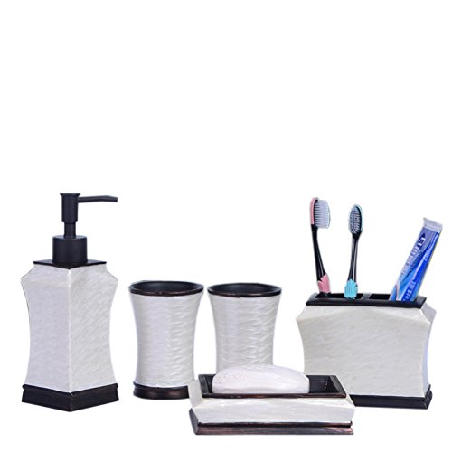 Bad Accessoires Set, 5-teilig Badezimmer-Set Seifenspender Zahnbürstenhalter/Zahnputzbecher Seifenschale