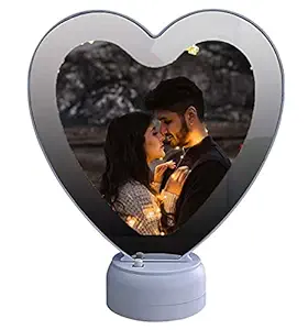 Photo Factory Personalized/Customized Magic Heart Mirror Photo Frame with LED Lights Designed for Gifts to Your Loved One