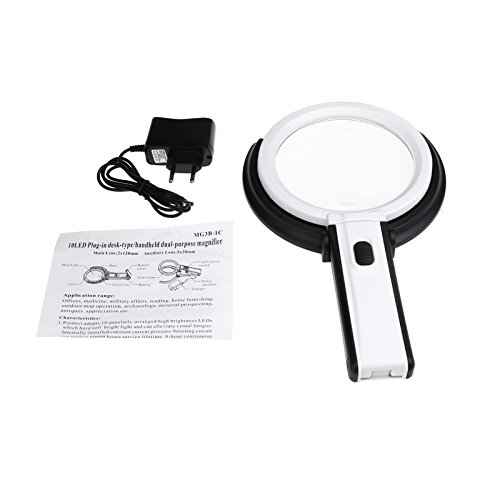 KKmoon Lupa 10   Luz de LED Lente de lupa de tipo de l  mpara de escritorio de mano y plegable 2x 120mm 5x 28mm para leer arreglar  etc