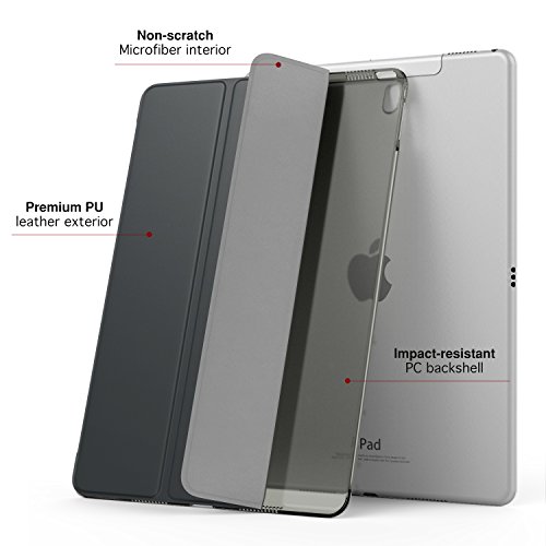 MoKo Hülle für iPad Pro 10.5 Zoll 2017 – PU Leder Tasche Schutzhülle Schale Smart Case mit Translucent Rücken Deckel, mit Auto Schlaf / Wach Funktion und Stanfunktion für Apple iPad Pro 10.5 Tablet, Space Grau - 2