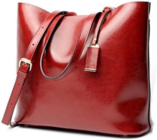 Ladies Tote Cowhide Women's Bag Wild Handbag Shoulder Messenger Bag,Red-33*14*28cm