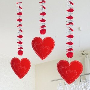 Rotor-Spiralen Deckenhänger "Rote Herzen" 3er Pack