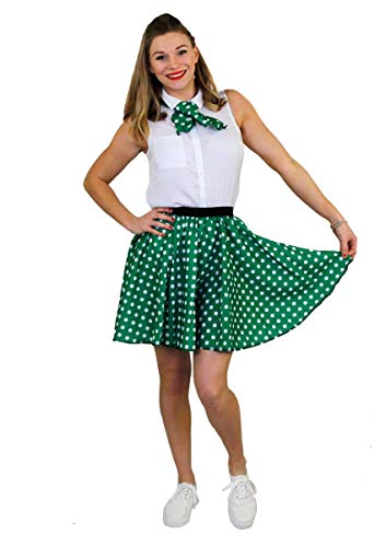 ILOVEFANCYDRESS Falda Corta Y PAÑUELO para EL Cuello Verde con Puntos Blancos para Mujer Disfraz DE Mujer con DESEÑO DE Puntos Estilo AÑOS 50 Rock N Roll Fiestas TEMATICAS O EL Verano (ESTANDAR