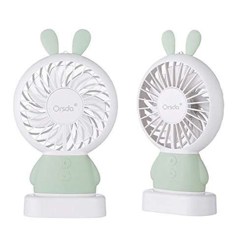 Orsda palmare elettrico ventola ventilatore mini portatile esterno con 800 mAh ricaricabile lavoro 100 minuto manico desktop per casa e in viaggio, Green, LinLong Rabbit Fan