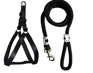 Tyson Nylon Padded Adjustable Dog Harness Dog Vest Harness Body Belt and Leash Rope (1 Inch, Black) (Medium, Black)