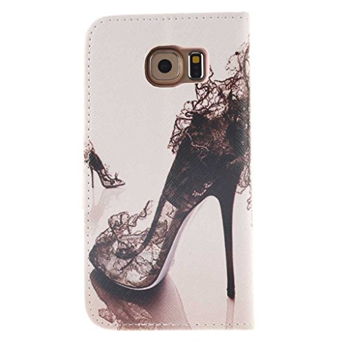 Samsung Galaxy S6 Hülle, BoxTii® Schutzhülle + Frei Hartglas Displayschutzfolie, PU Leder Hülle mit Kartenfächern Magnetverschluss und Ständer Funktion für Samsung Galaxy S6, Kratzfeste Weiche Lederhülle Flip Wallet Ledertasche Wickelfalz Handyhülle mit Silikon Rückschale Case Cover für Samsung Galaxy S6 (#2 High heels) - 2