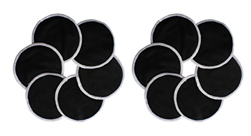 Ana Wiz Washable Natural Bamboo Breast Pads (Pack of 12 + Laundry Bag, Black)