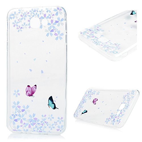 Badalink für Samsung Galaxy J5 Prime/On5 2016 TPU Tasche Schutzhülle Gemalt Aufdruck Muster Bumper Handycover Handyhülle Blumen und Schmetterling