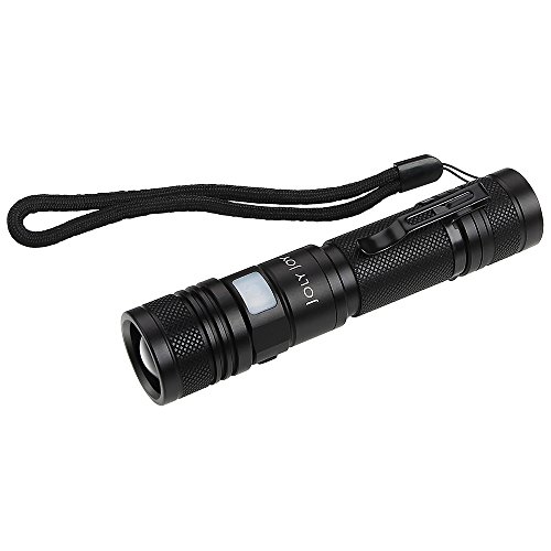 Joly Joy Taschenlampe mit 5 Modi, Zoombar, IP65 Wasserfest, USB Powered, Wiederaufladbar, Super Hell 600 Lumen CREE LED für Indoor und Outdoor (Campen, Wandern, Fahrradfahren und Notfälle) (1 x Battrien)
