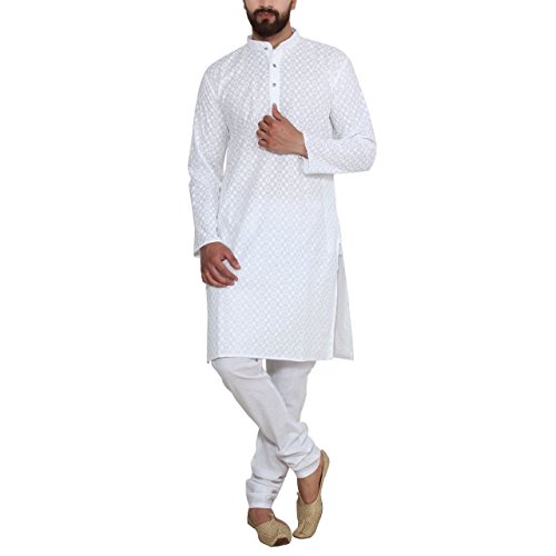 Royal Mens Lucknowi Chikan Embroidered 100% Cotton Comfortable Kurta Churidar Pyjama Set RS.1499 (67.00% Off) - Amazon