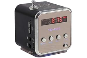 Yoidesu Portable Mini Speaker Music Player FM Radio Battery Powered Mini Digital Display Screen Speaker Music Player for Computer&Cell Phone Support TF card and U disk (Black)