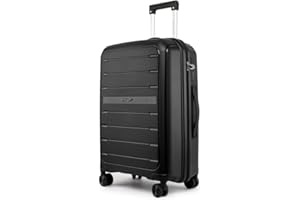 Fly Kite Luggage 24 Inch Medium Suitcase 100% Polypropylene Hard Shell with Aluminium Trolley Handle, Real TSA Secure Lock 3 Digit, 360° Smooth Wheels Lightweight Suitcase|Black